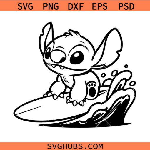 Stitch surfing SVG, Lilo and Stictch surf board SVG, Disney surfing clipart
