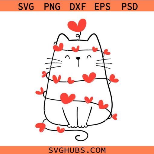 Cat Valentine with hearts SVG, Valentine cat svg, cat lover svg