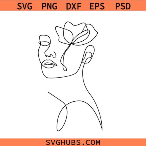 Feminine Floral Line Art svg, Flowers Svg, Floral woman Svg, Woman Line Art SVG 