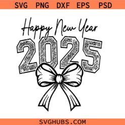 Happy New Year 2025 Coquette Bow Svg, year 2025 svg, Coquette Bow Svg png