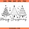 Merry Christmas Tree Hand Drawn SVG, Christmas Tree Clipart SVG, Christmas SVG