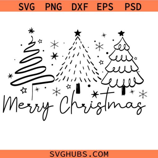 Merry Christmas Tree Hand Drawn SVG, Christmas Tree Clipart SVG, Christmas SVG