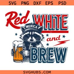 Red White and Brew Raccoon SVG, Patriotic Beer SVG, Funny Raccoon Beer Bottlers USA svg