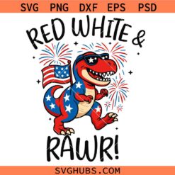 Red white and roar SVG, 4th of July Dinosaur Svg, Patriotic SVG, Red and White SVG     