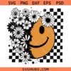Floral fall smiley face SVG, Daisy Smiley SVG, Checkered Fall SVG  