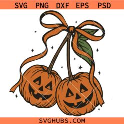 Pumpkin Cherries coquette bow SVG, Halloween Svg, Halloween Pumpkin SVG, Fall pumpkin SVG