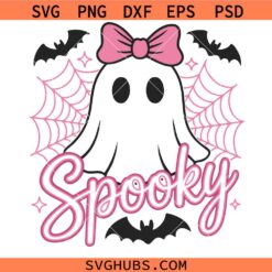 Cute Halloween Ghost with Pink Bow SVG, Halloween Ghost Clipart SVG, Halloween Costume SVG