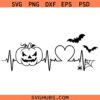 Halloween Heartbeat SVG, Pumpkin Face SVG, Halloween Bat SVG, Halloween SVG