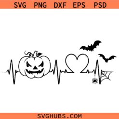 Halloween Heartbeat SVG, Pumpkin Face SVG, Halloween Bat SVG, Halloween SVG