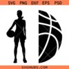 Basketball Half Girl PNG SVG, Half basketball SVG, basketball split name frame SVG