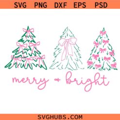 Preppy Christmas Tree Svg, Merry and Bright svg, Christmas Coquette Bow Png, Christmas svg
