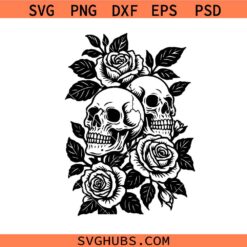 Skulls and Roses SVG, Rose Skull Svg, Gothic Floral Skull SVG