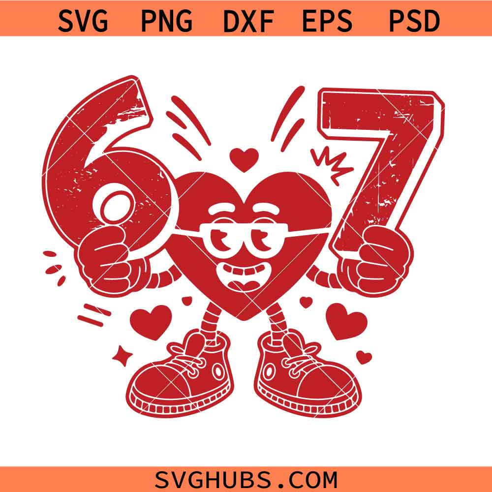 67 Love svg png, Valentine’s day svg png, Retro Heart 67 Six Seven svg png, Funny Heart Cartoon Illustration svg png