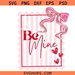 Coquette Valentines Postage Stamp svg, Preppy Painted Bow Valentines svg, Be Mine Valentines Heart Png svg