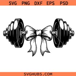 Dumbbell With Ribbon Bow Svg, Dumbbell Svg, Fitness Svg