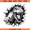 Roaring T-Rex Breaking Through Wall Svg, T-rex Scratch Svg, Roaring T-Rex Svg
