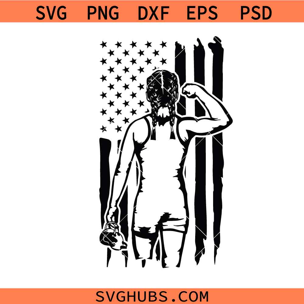 US Female Wrestling Svg, Female Wrestling Flag Svg, US Flag Martial Girl Svg