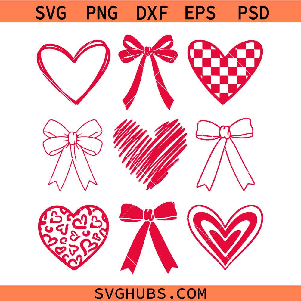 Valentine Heart & Bow svg png, Retro Checkered Valentine's svg png, Coquette Valentines svg png