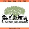 Adventure Awaits Monkey Elephant Mouse and Giraffe Trip Svg Png, Animal Kingdom Family Wild Vacation Trip Svg Png