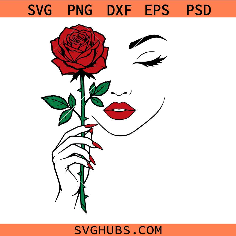 Beauty Woman with Rose Svg Png, Valentine Svg Png, Mother’s Day Svg Png