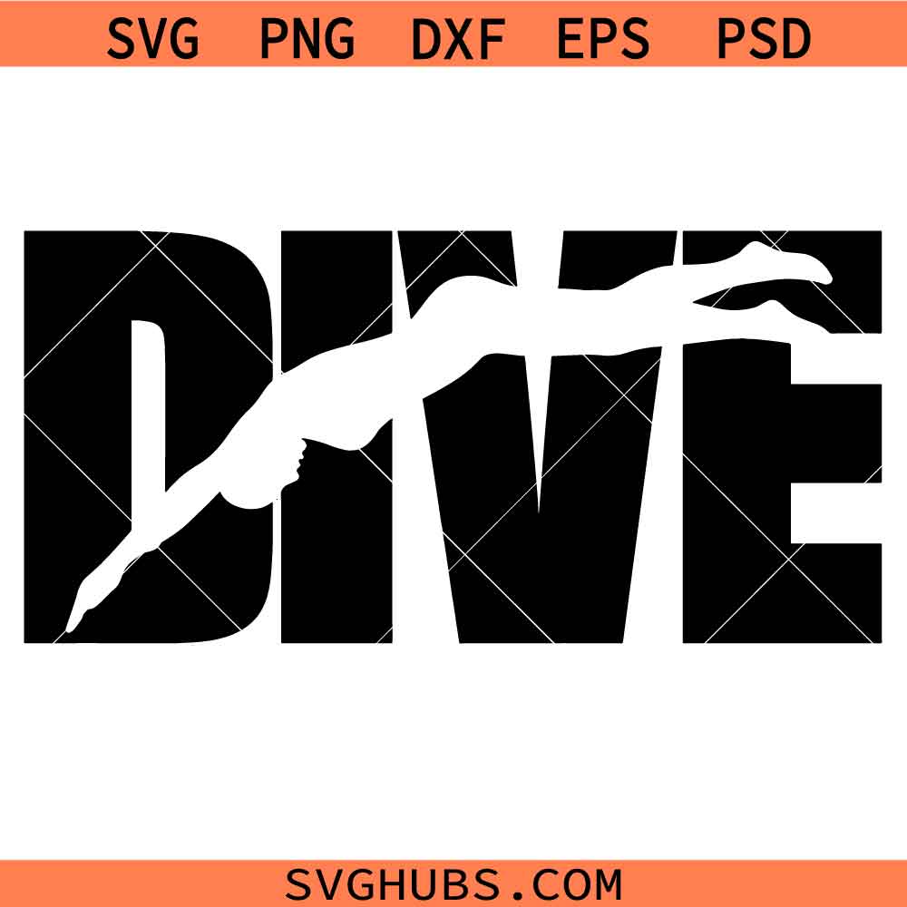 Bold Black Word DIVE with Female Diver Svg Png, Swim Teams Svg Png