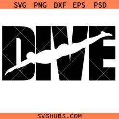 Bold Black Word DIVE with Male Diver Svg Png, Swim Teams Svg Png