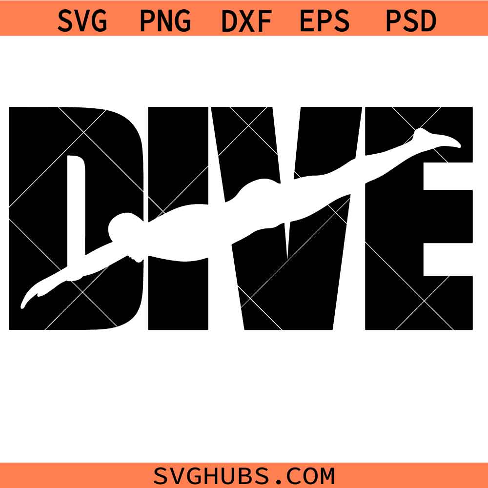 Bold Black Word DIVE with Male Diver Svg Png, Swim Teams Svg Png