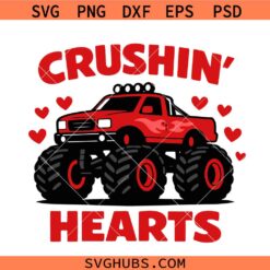 Crushin Heart Valentine SVG,Boy Valentine Monster Truck PNG, Valentine Png,XOXO Love VDay Svg