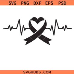ECG Line Red Ribbon Support Svg Png, Heartbeat Heart Disease Awareness Svg Png