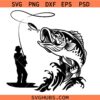 Fisherman Catching Fish Svg Png, Fishing Rod Svg Png, Lake Fisherman Svg Png, Reel Life Svg Png