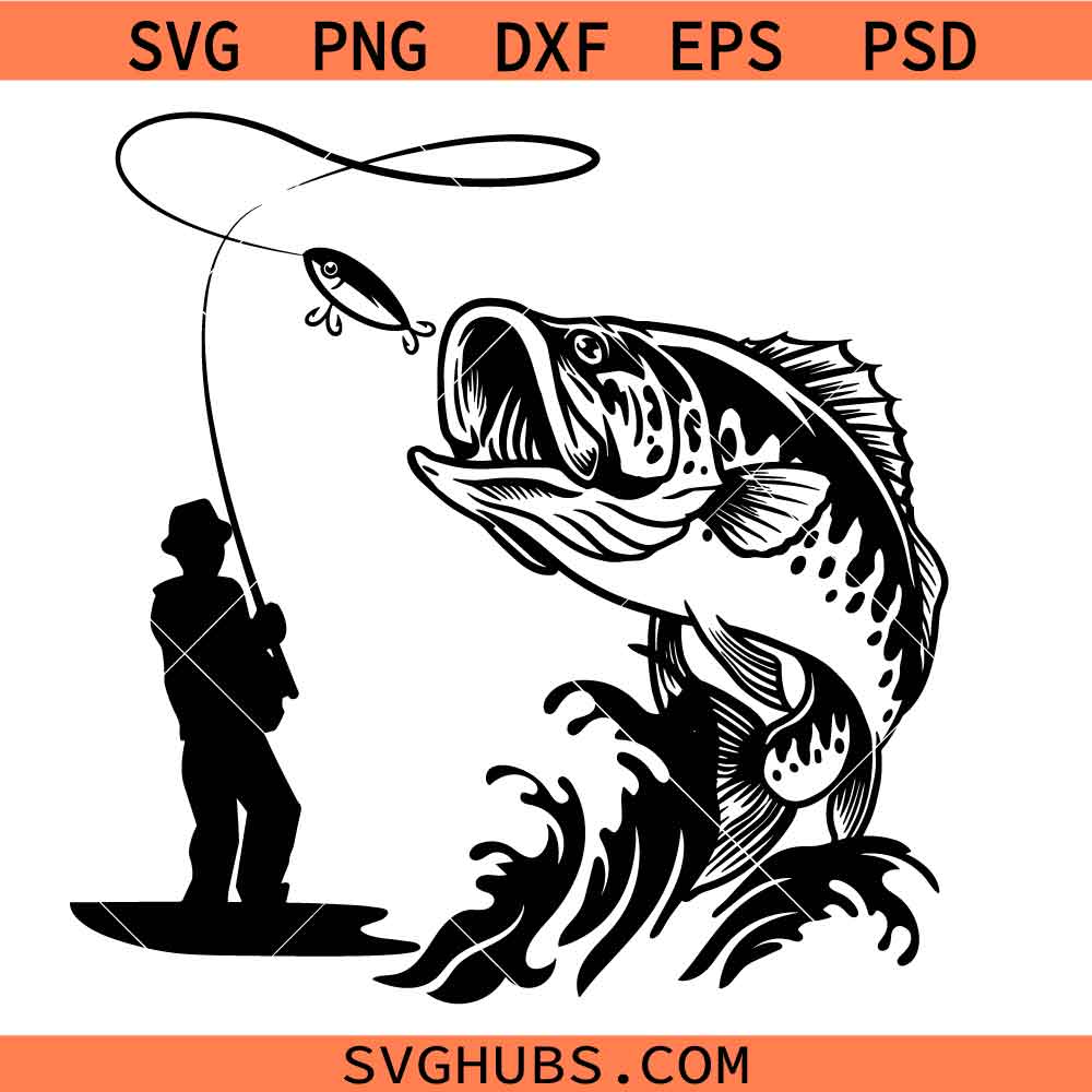 Fisherman Catching Fish Svg Png, Fishing Rod Svg Png, Lake Fisherman Svg Png, Reel Life Svg Png