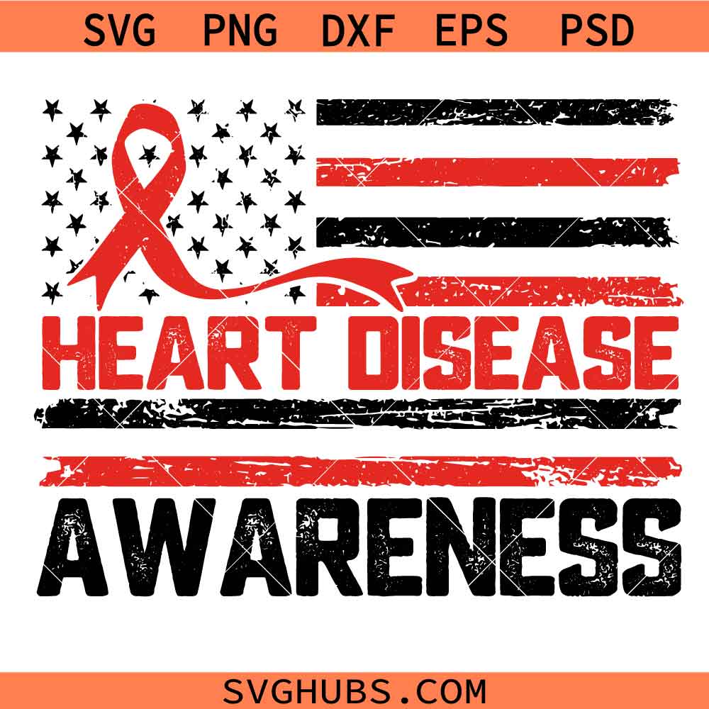 Heart Disease Awareness Svg Png, American Flag Ribbon Svg Png