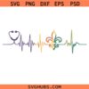 Mardi Gras Heartbeat Svg Png, Louisiana Svg Png, Fleur De Lis Svg Png