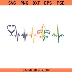 Mardi Gras Heartbeat Svg Png, Louisiana Svg Png, Fleur De Lis Svg Png
