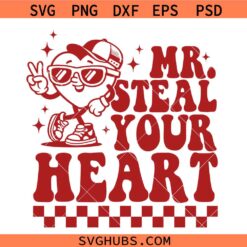 Mr Steal your heart SVG, Retro Checkered SVG, Boy Valentine Svg, Funny Valentines SVG, Heartbreaker Svg