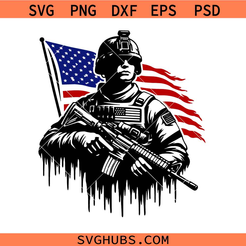 Patriotic Soldier SVG, American Flag svg, Fourth Of July svg, Militarysvg, Freedom svg
