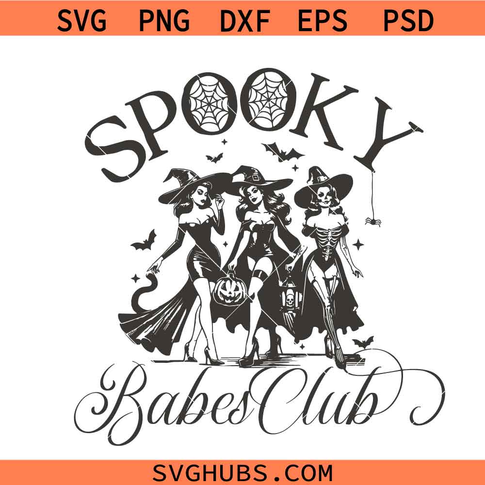 Spooky Babes Club svg, Coquette Halloween svg, Spooky Season svg, Retro Halloween SVG