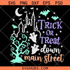 Trick or Treat down Main Street Svg Png, Halloween Pumpkin Svg Png, Magic Castle Mouse Ears Svg Png