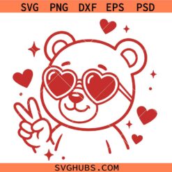 Valentine Bear SVG, Valentine’s Day Teddy Bear SVG, Bear Valentine glasses SVG, Love SVG