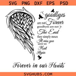 Angel Wings Heart Memorial Goodbye Saying Svg Png, Forever In Our Hearts Svg Png, In Loving Memory Svg Png