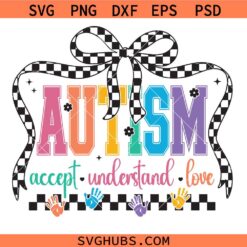 Autism Accept Understand Love Svg, Autism Accept Understand Love Coquette Bow Svg, Autism Bow Svg