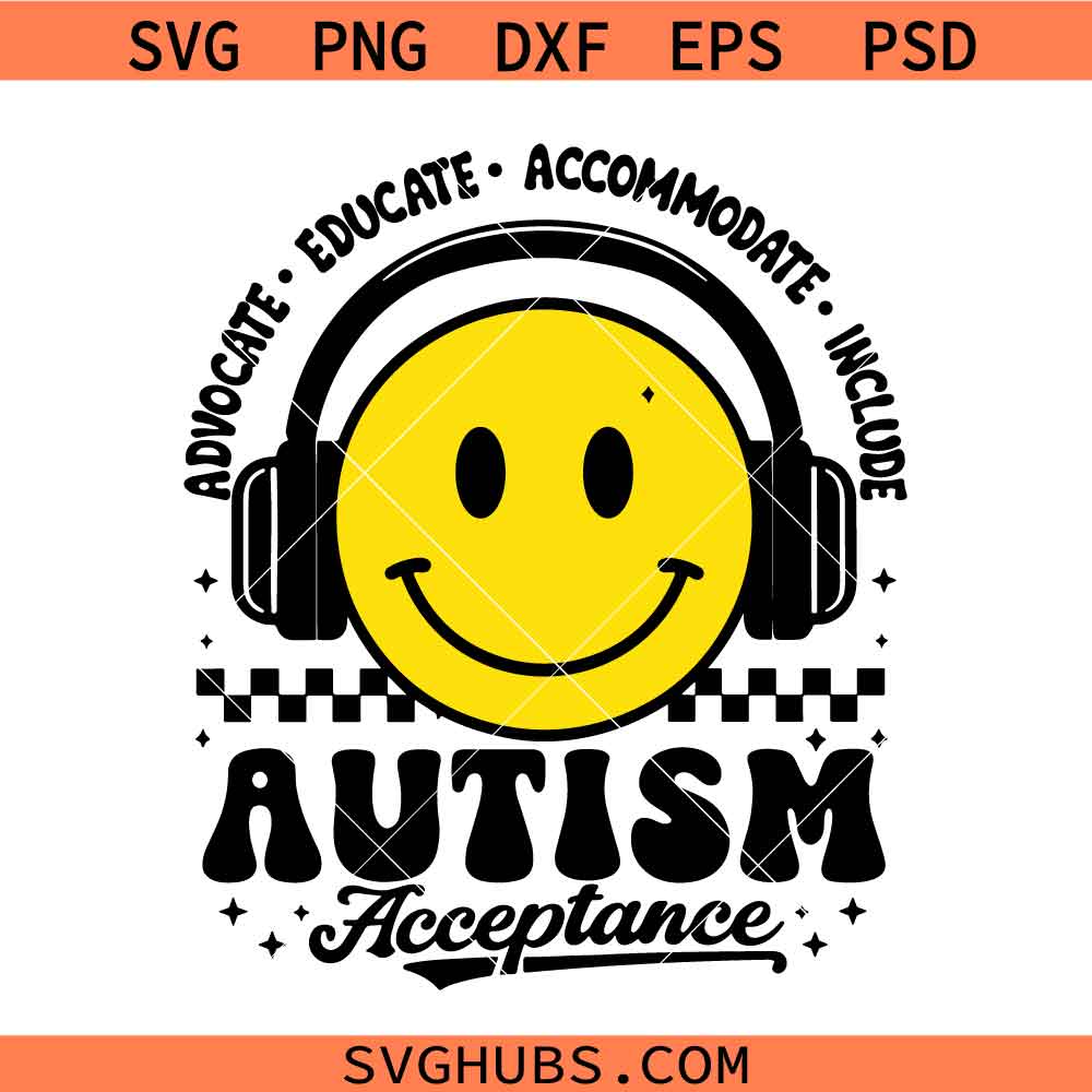 Autism Awareness Acceptance Svg Png, Smiley Autism Svg Png, Autism Svg Png