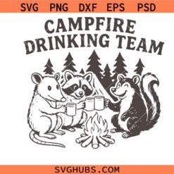 Campfire Drinking Team svg png, Camping Lover Raccoon Opossum Skunk SVG