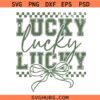 Lucky St.Patricks Day Coquette PNG SVG, Checkered Lucky St Patrick's Day Coquette svg , Lucky clover Svg