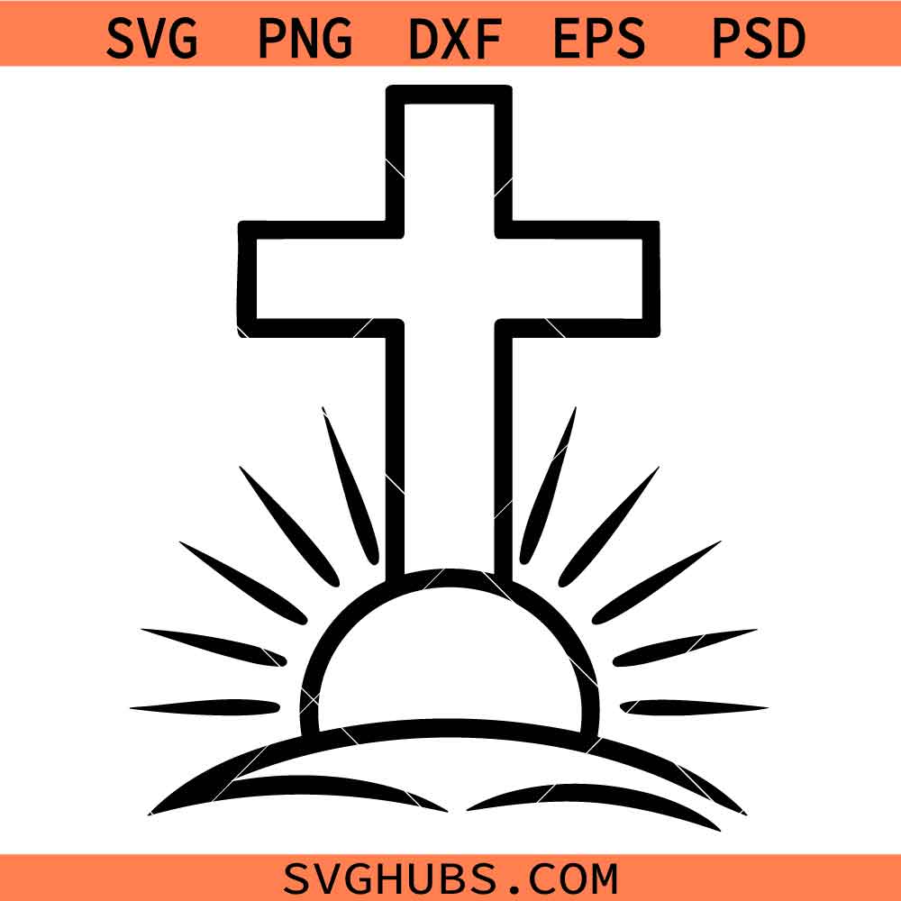 Christian Sunrise Cross SVG PNG, He is Risen Line Art SVG PNG, Cross SVG PNG, Christian Line Art SVG PNG