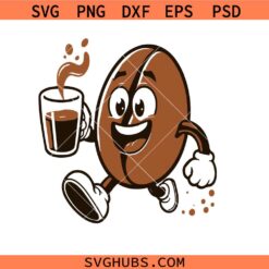 Running coffee bean cartoon svg, coffee svg, mug svg