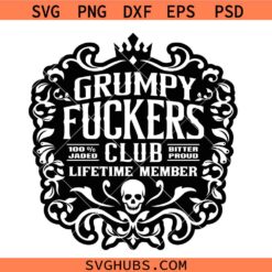 Grumpy Fuckers Club Svg Png, Skull Sarcastic Adult Humor Svg Png, Leather Hat Patch Svg Png
