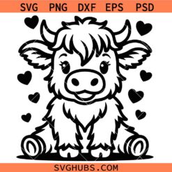 Highland Cow SVG PNG, Doodle Line Art SVG PNG