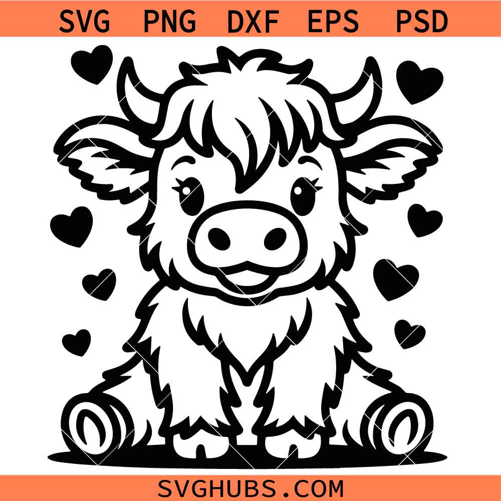Highland Cow SVG PNG, Doodle Line Art SVG PNG
