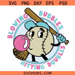 Hitting Doubles And Blowing Bubbles Svg Png, Retro Baseball Svg, Baseball Svg